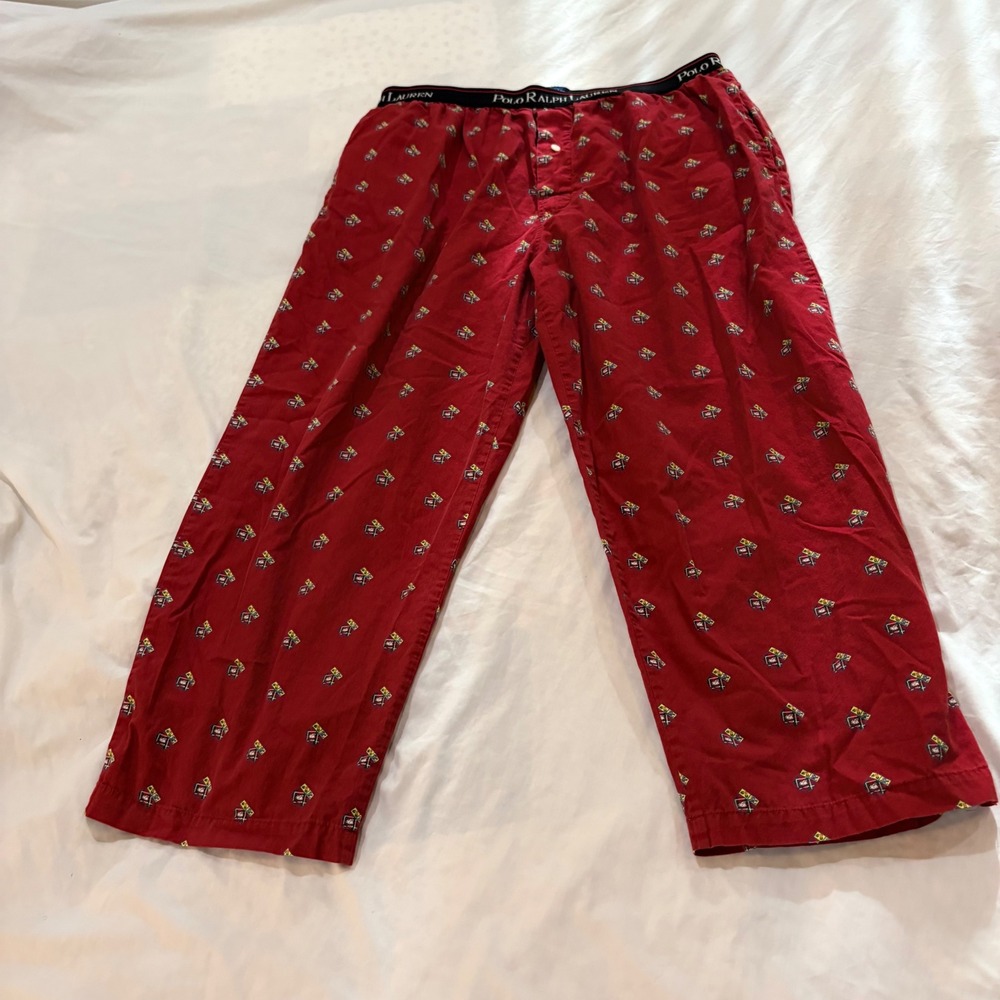 Polo Ralph Lauren Mens Red Crest Shield Print Cotton Pajama Pants Large L